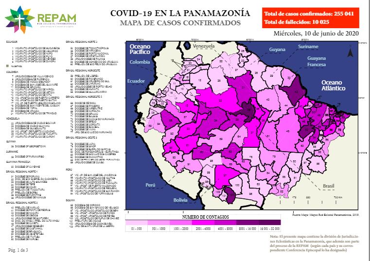 Mapa de la Amazonía y contagios COVID