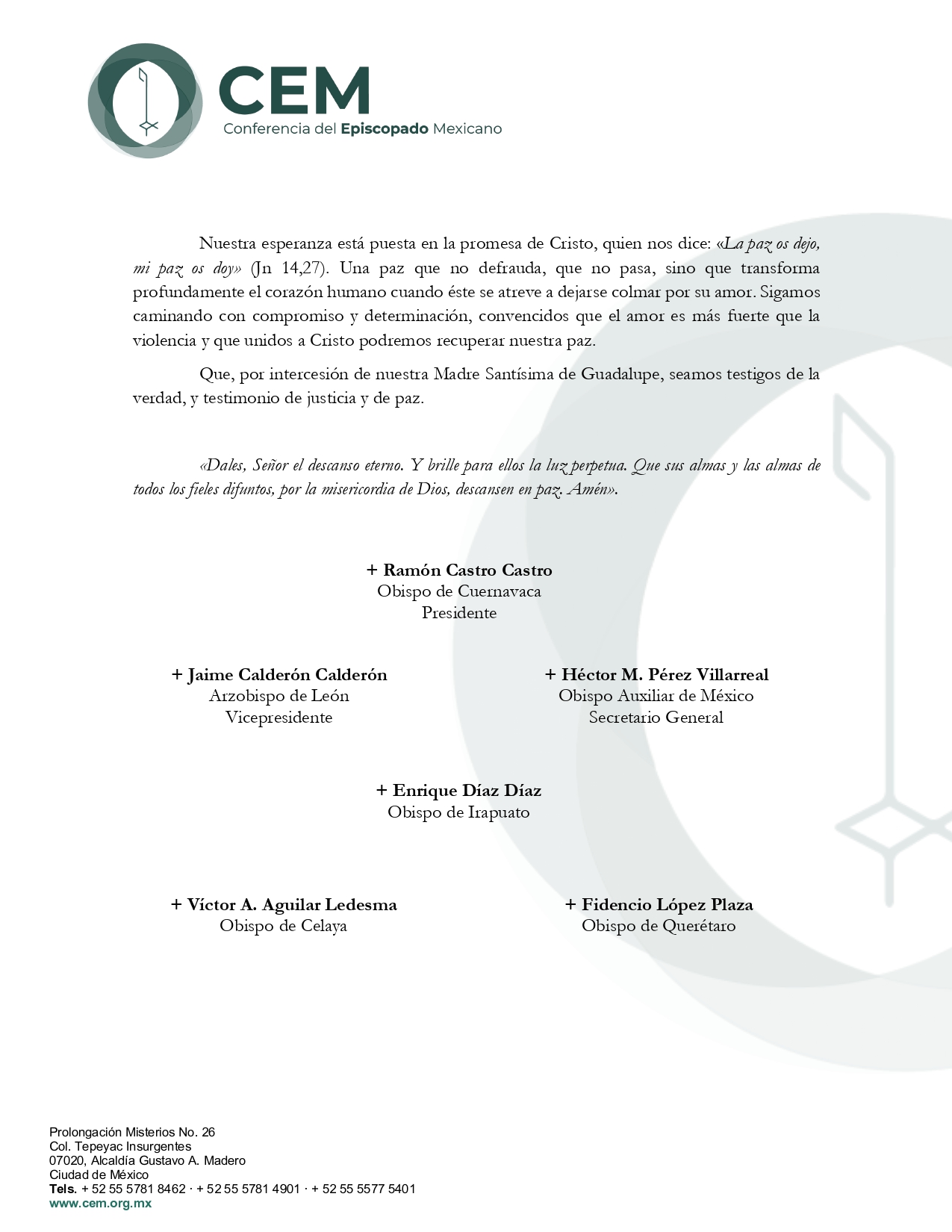 Mensaje de los Obispos de México ante la muerte de ocho jovenes en salamanca page 0002