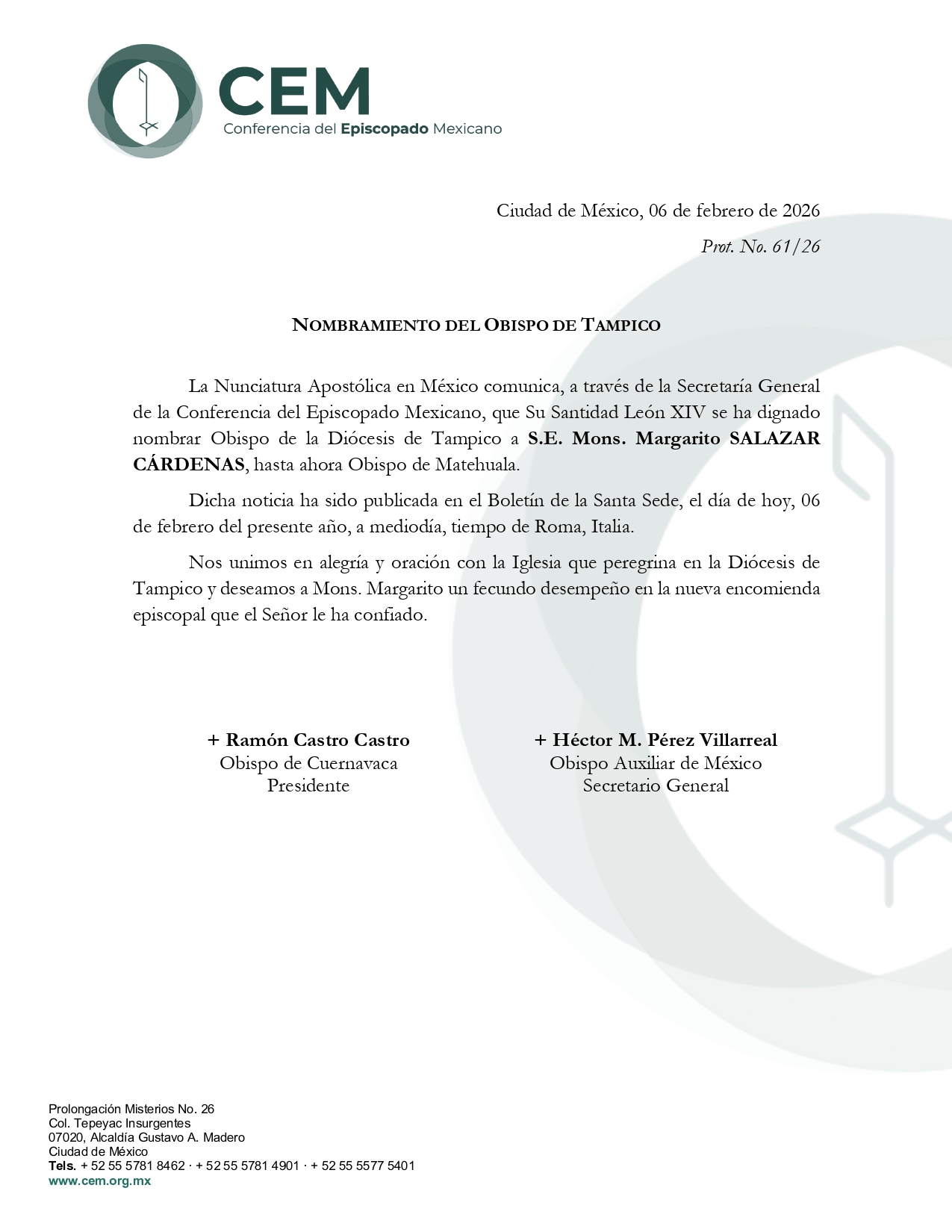 Nombramiento Diócesis de Tampico page 0001