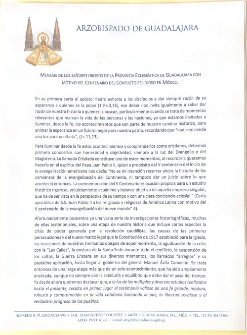 ARZOBISPADO DE GUADALAJARA Mensae de los Obispos d ela Provincia page 0001