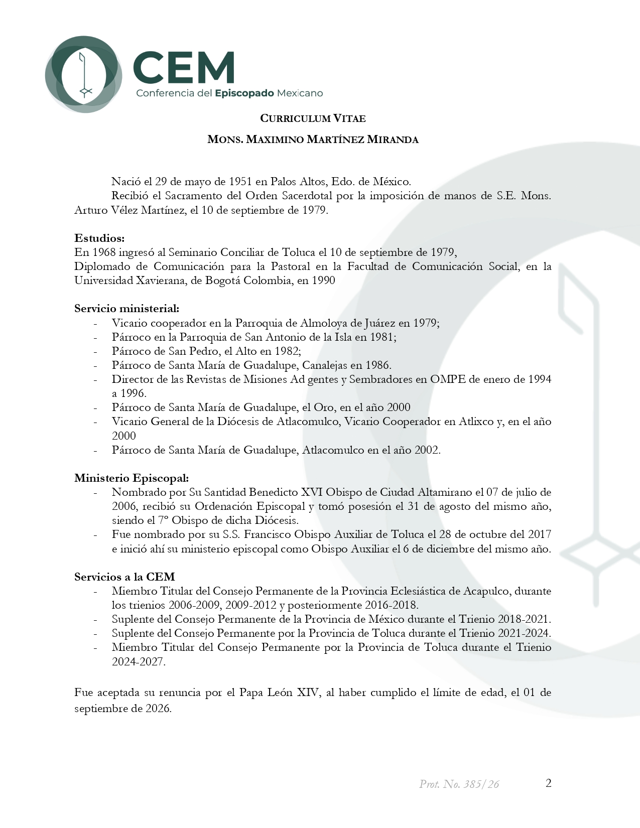 Comunicado aceptación de renuncia Mons. Maximino Martínez Miranda page 0002