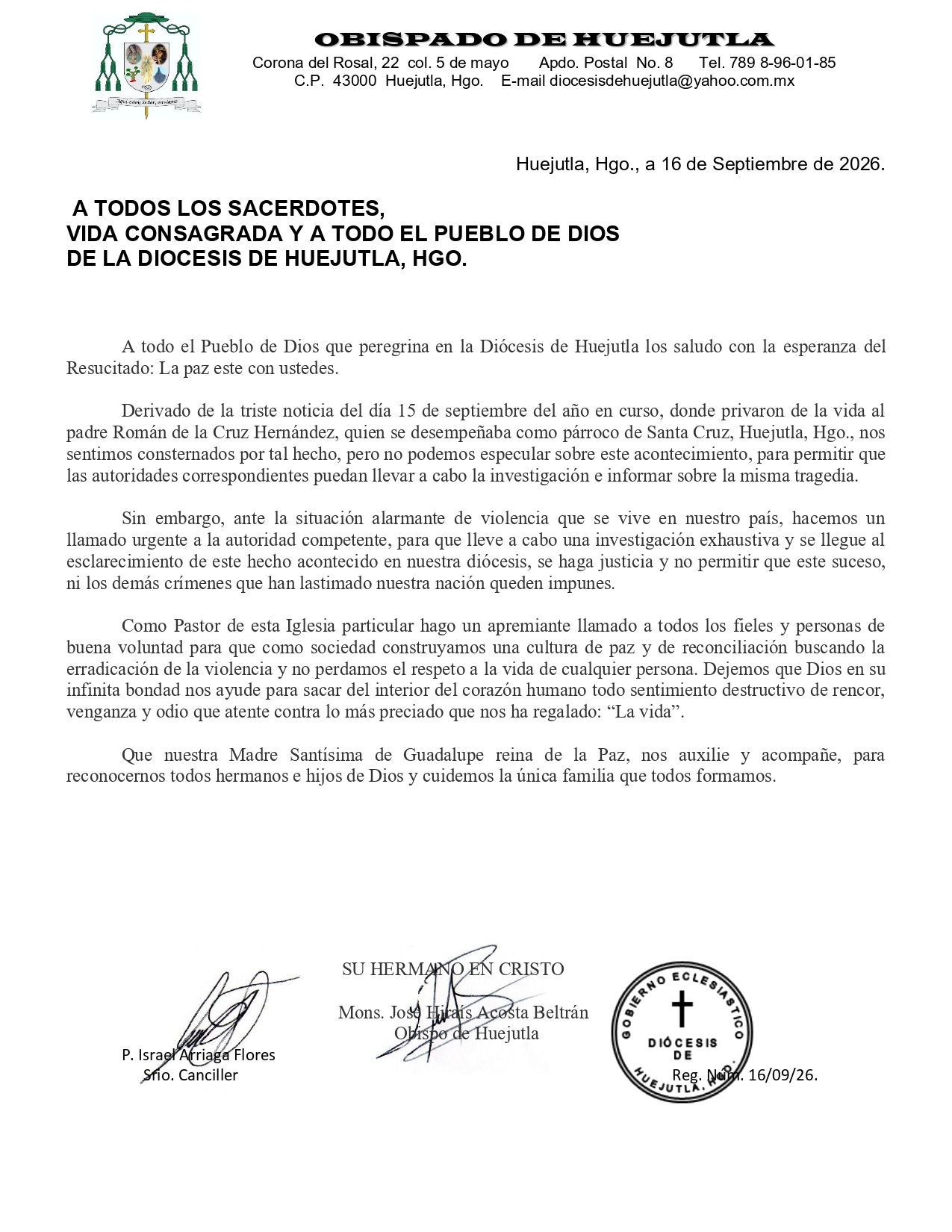2026 0916 Comunicado Padre Román page 0001