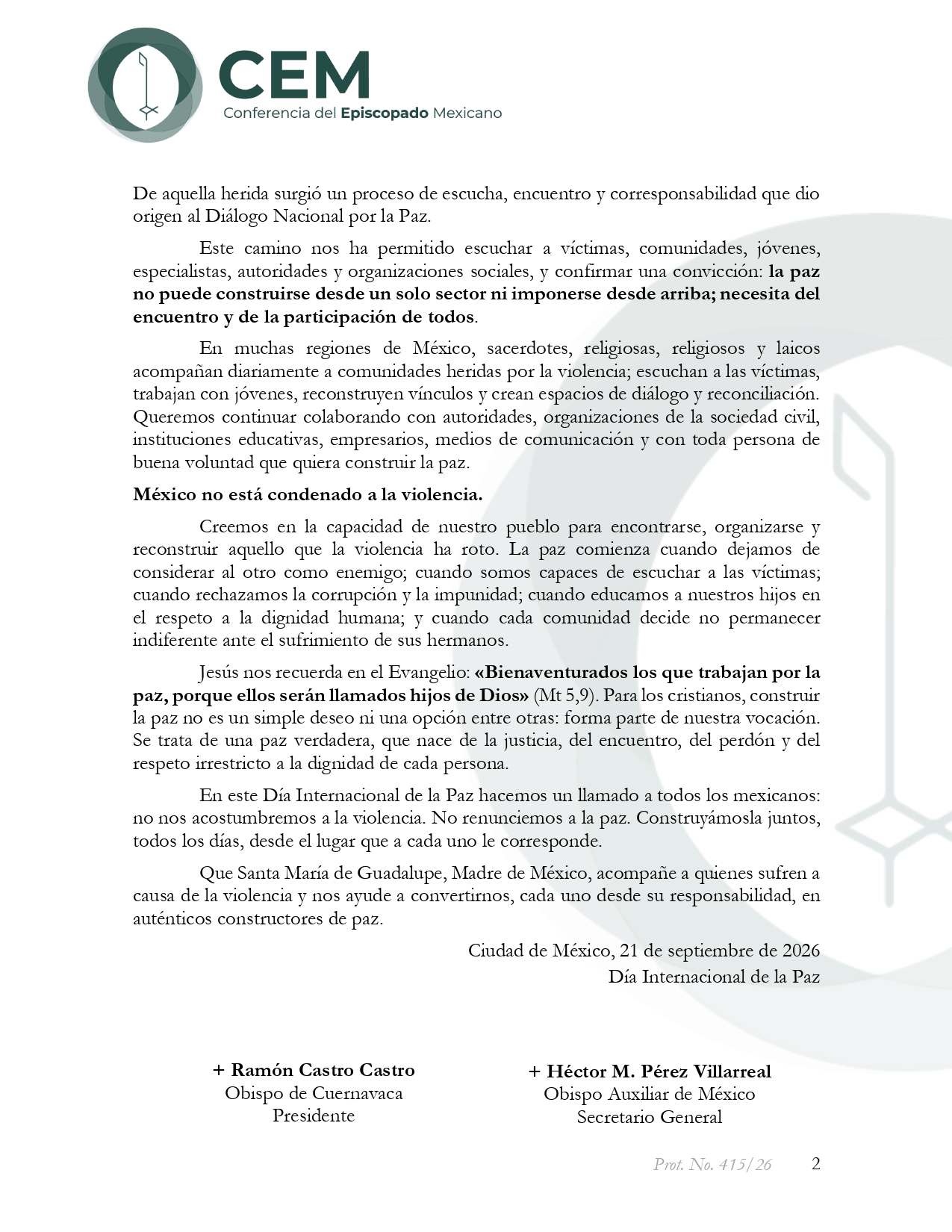 MENSAJE CON MOTIVO DEL DÍA INTERNACIONAL DE LA PAZ page 0002