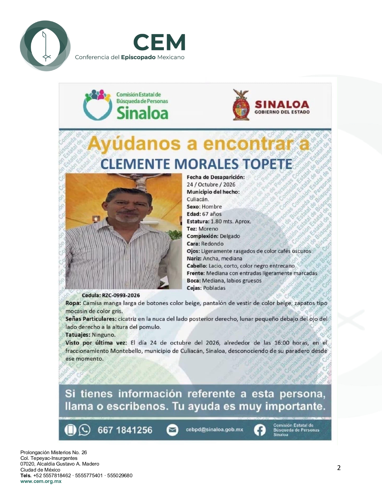 Comunicado CEM Pbro Desaparecido Culiacán II page 0002
