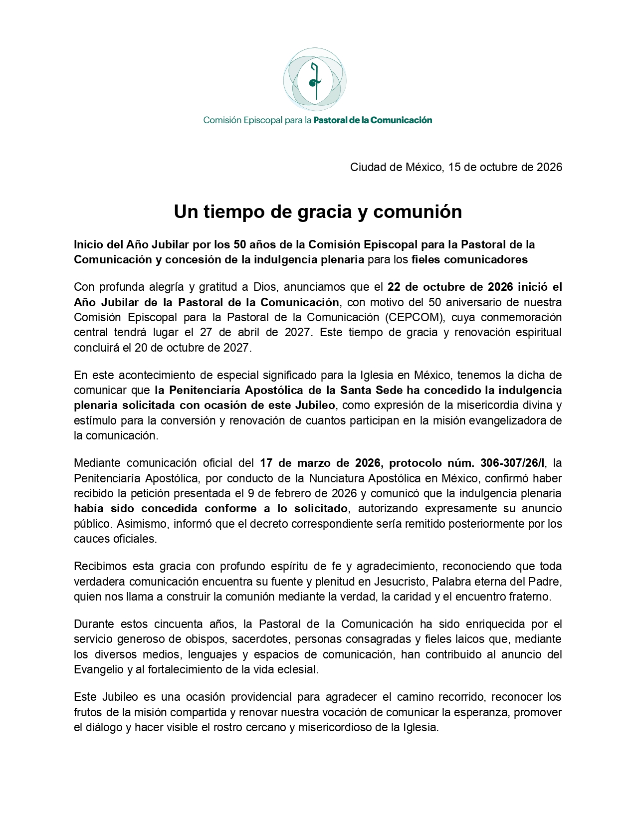 Comunicado Año Jubilar por 50 Aniv. de CEPCOM page 0001
