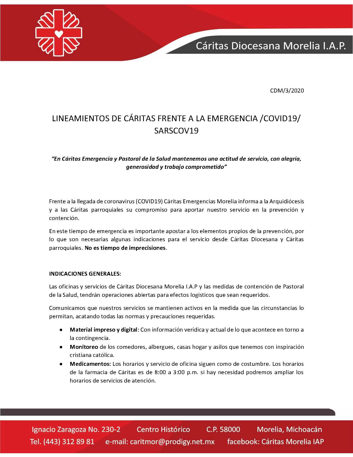 200426 CAritas Diocesana Morelia Lineamientos Covid Página 1