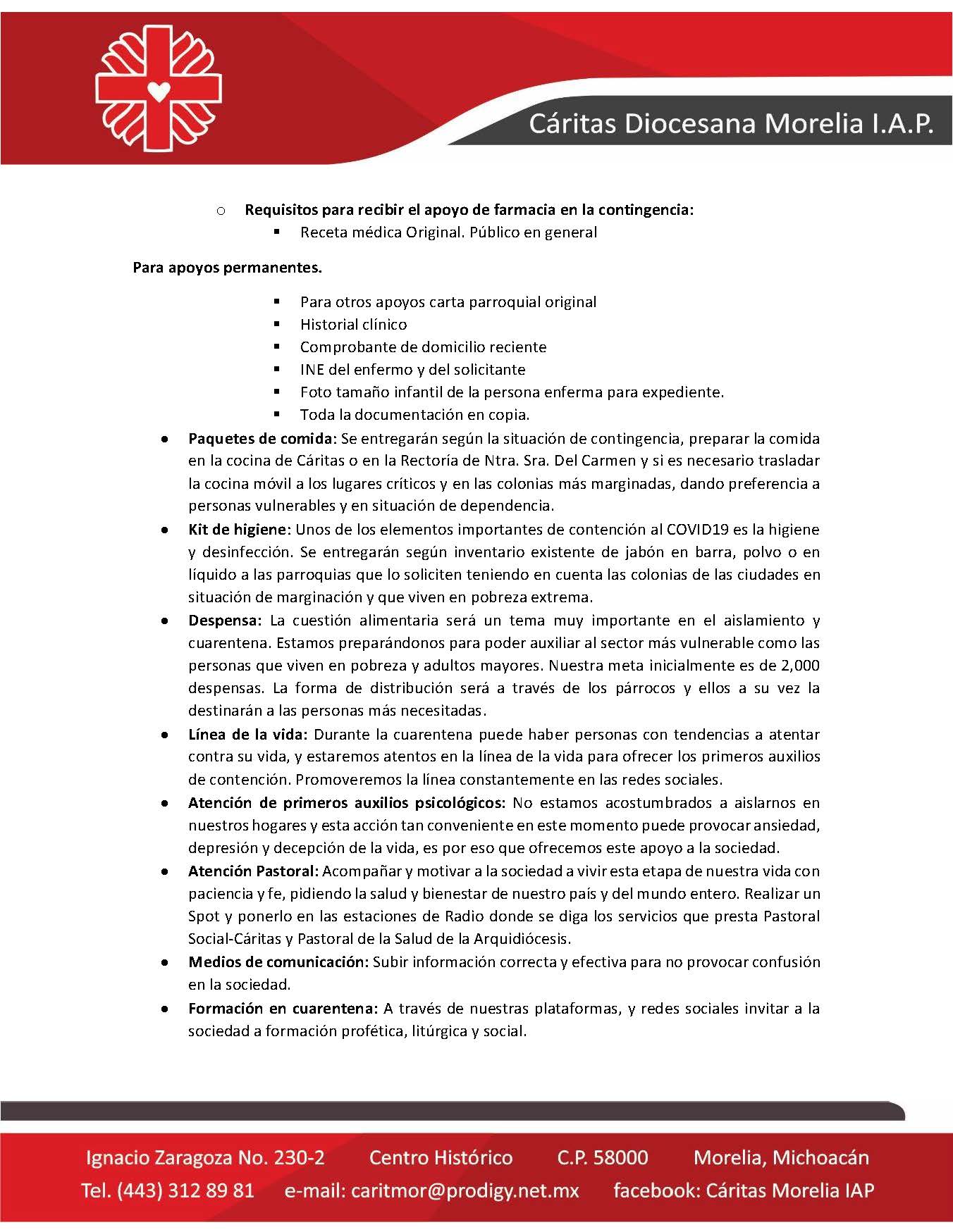 200426 CAritas Diocesana Morelia Lineamientos Covid Página 2
