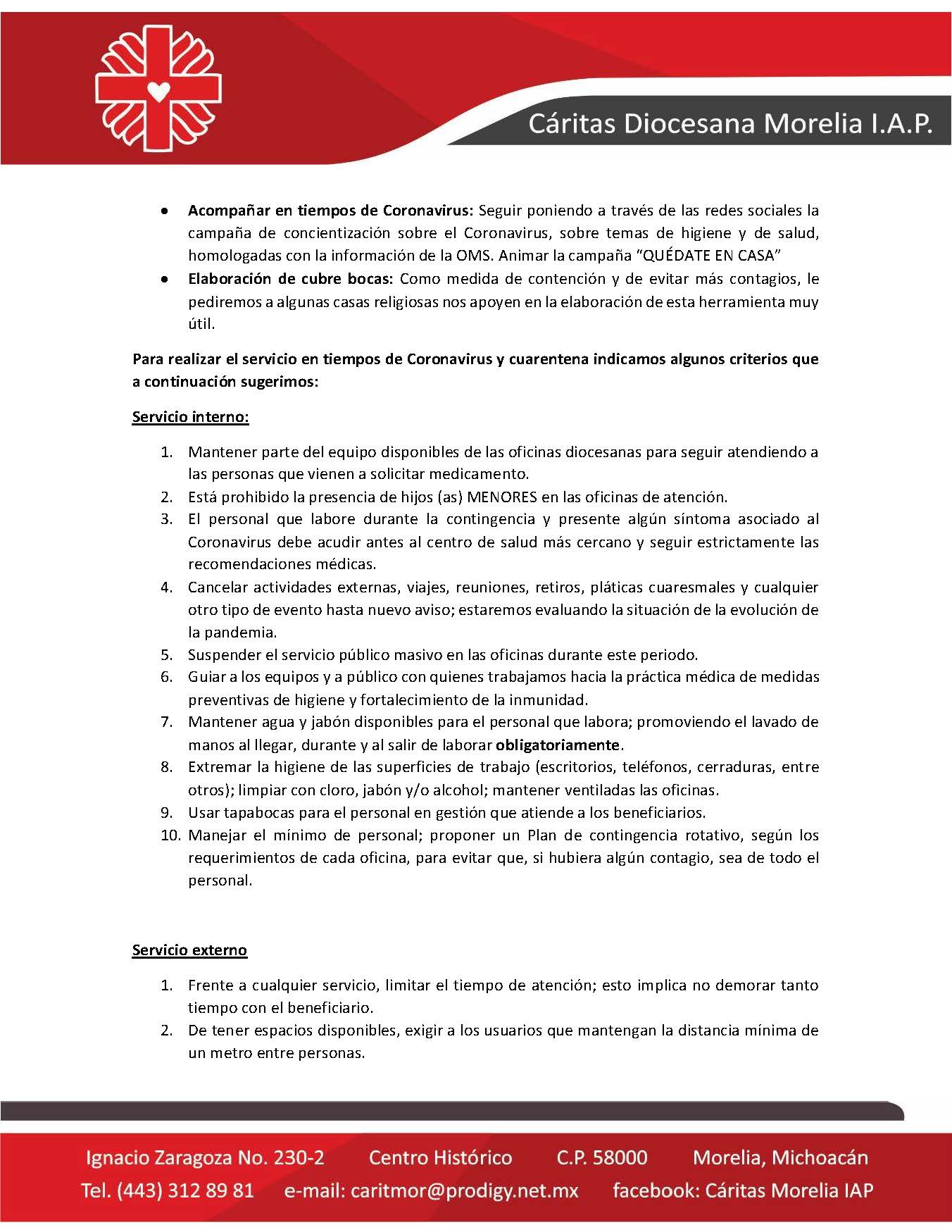200426 CAritas Diocesana Morelia Lineamientos Covid Página 3