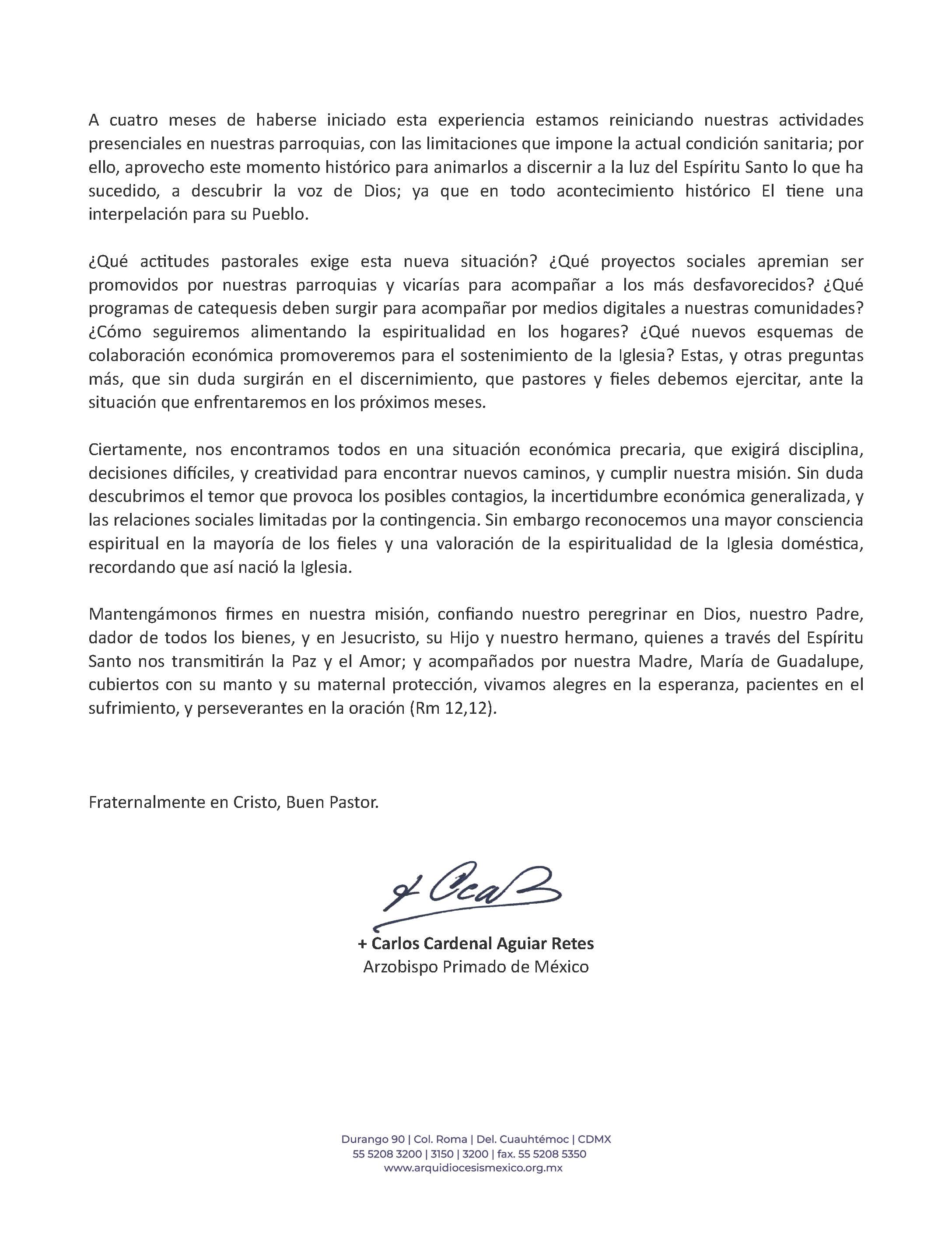 200802 Arquidiocesis Primada de Mexico Mensaje a Presbiteros Consagrados y Agentes de Pastoral Página 2