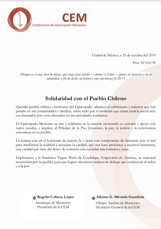 Carta CEM al pueblo chileno